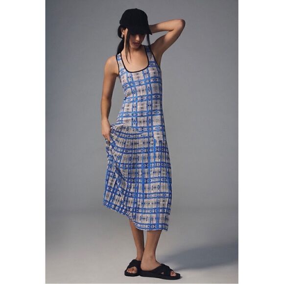 NEW Anthropologie Dhruv Kapoor Blue Plaid Mesh Scoop Neck Midi Dress Plus 2X - Picture 8 of 8